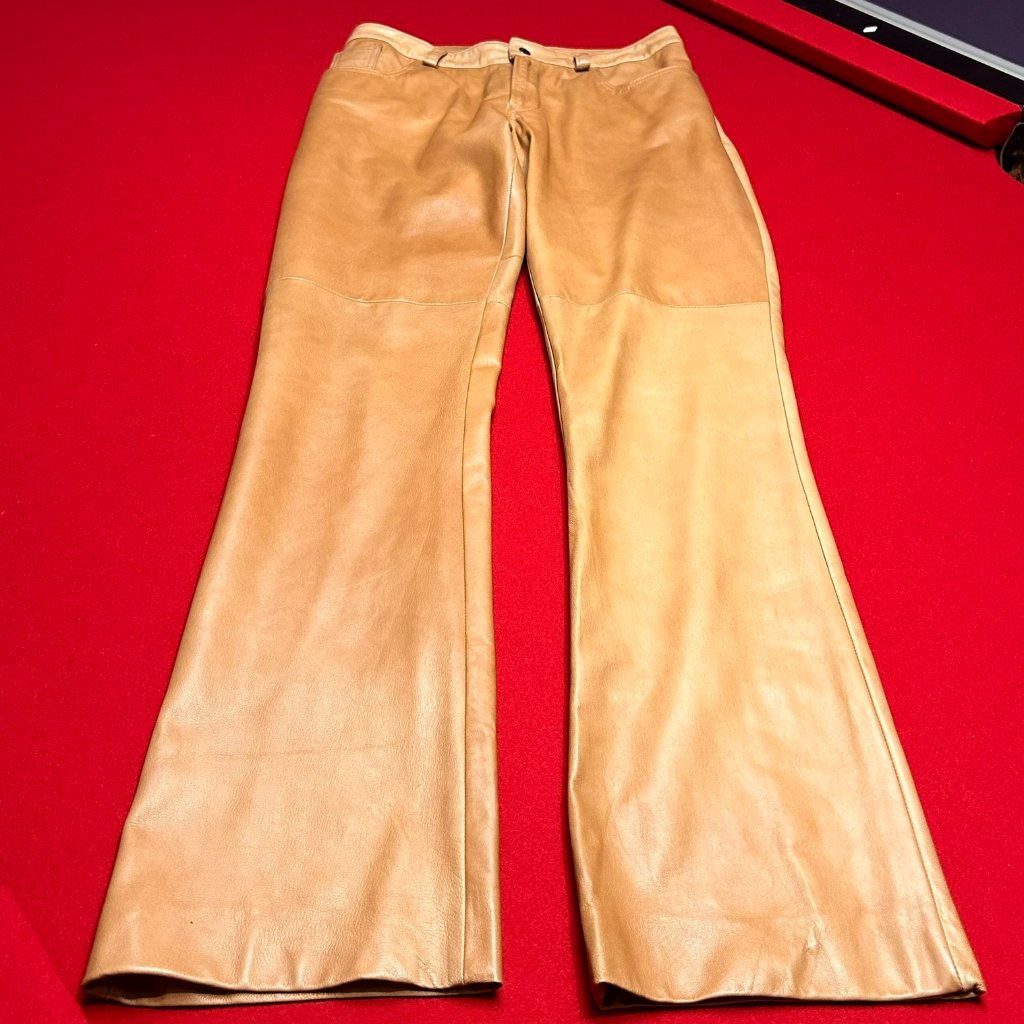 Light Saddle Leather Jean-Style Pants | Vintage | Size Ml (See Measurements)